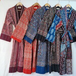 Unbranded Printed Kantha Cotton Long Kimono